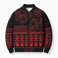 Red Taniko Kowhaiwhai Tukutuku Motif Bomber Puffer Jacket LT9 Unisex Red - Polynesian Pride