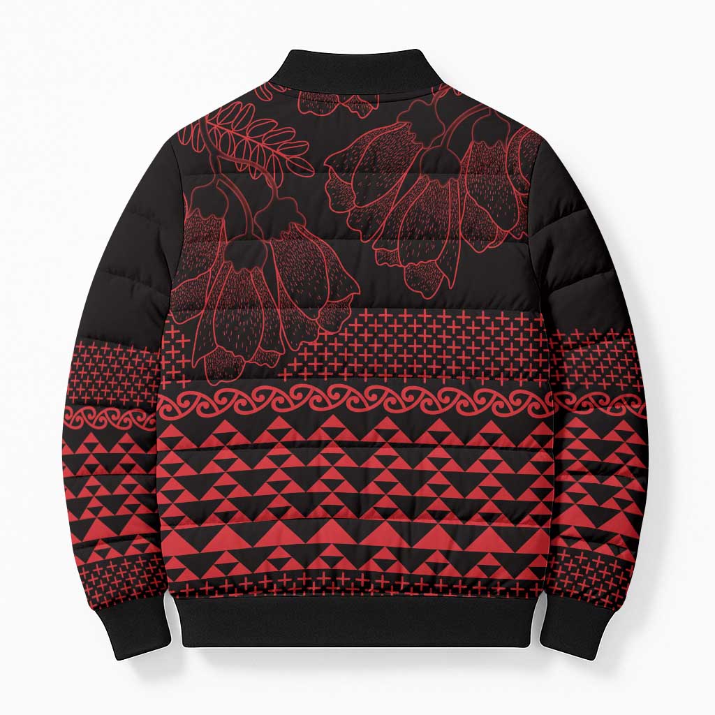 Red Taniko Kowhaiwhai Tukutuku Motif Bomber Puffer Jacket LT9 - Polynesian Pride