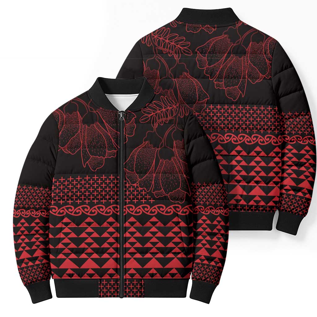 Red Taniko Kowhaiwhai Tukutuku Motif Bomber Puffer Jacket LT9 - Polynesian Pride