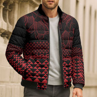 Red Taniko Kowhaiwhai Tukutuku Motif Bomber Puffer Jacket LT9 - Polynesian Pride