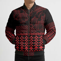 Red Taniko Kowhaiwhai Tukutuku Motif Bomber Puffer Jacket LT9 - Polynesian Pride