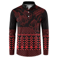 Red Taniko Kowhaiwhai Tukutuku Motif Button Sweatshirt LT9 Red - Polynesian Pride