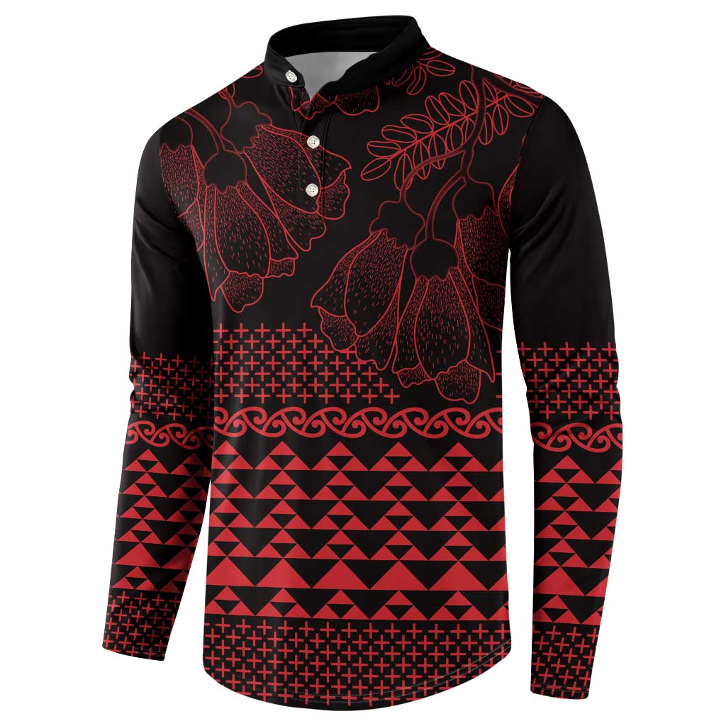 Red Taniko Kowhaiwhai Tukutuku Motif Button Sweatshirt LT9 - Polynesian Pride
