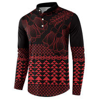 Red Taniko Kowhaiwhai Tukutuku Motif Button Sweatshirt LT9 - Polynesian Pride