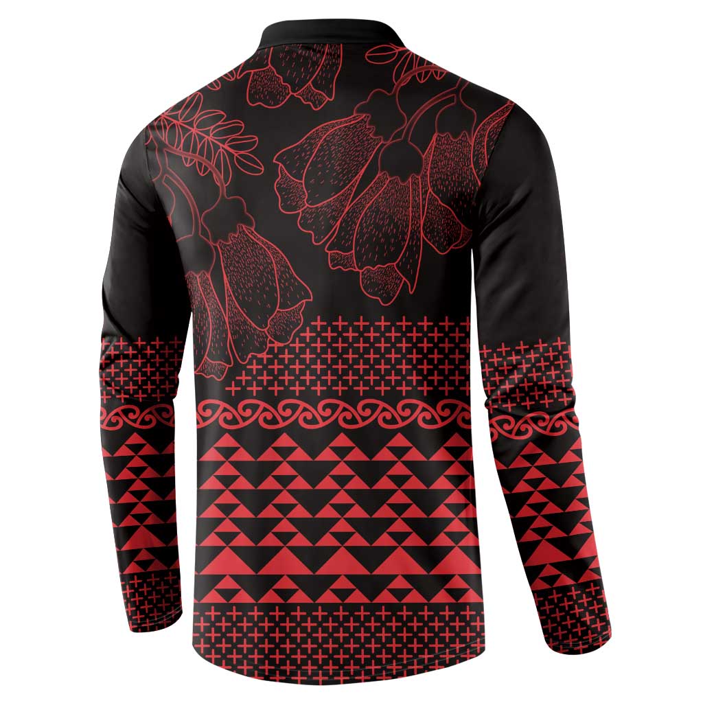 Red Taniko Kowhaiwhai Tukutuku Motif Button Sweatshirt LT9 - Polynesian Pride