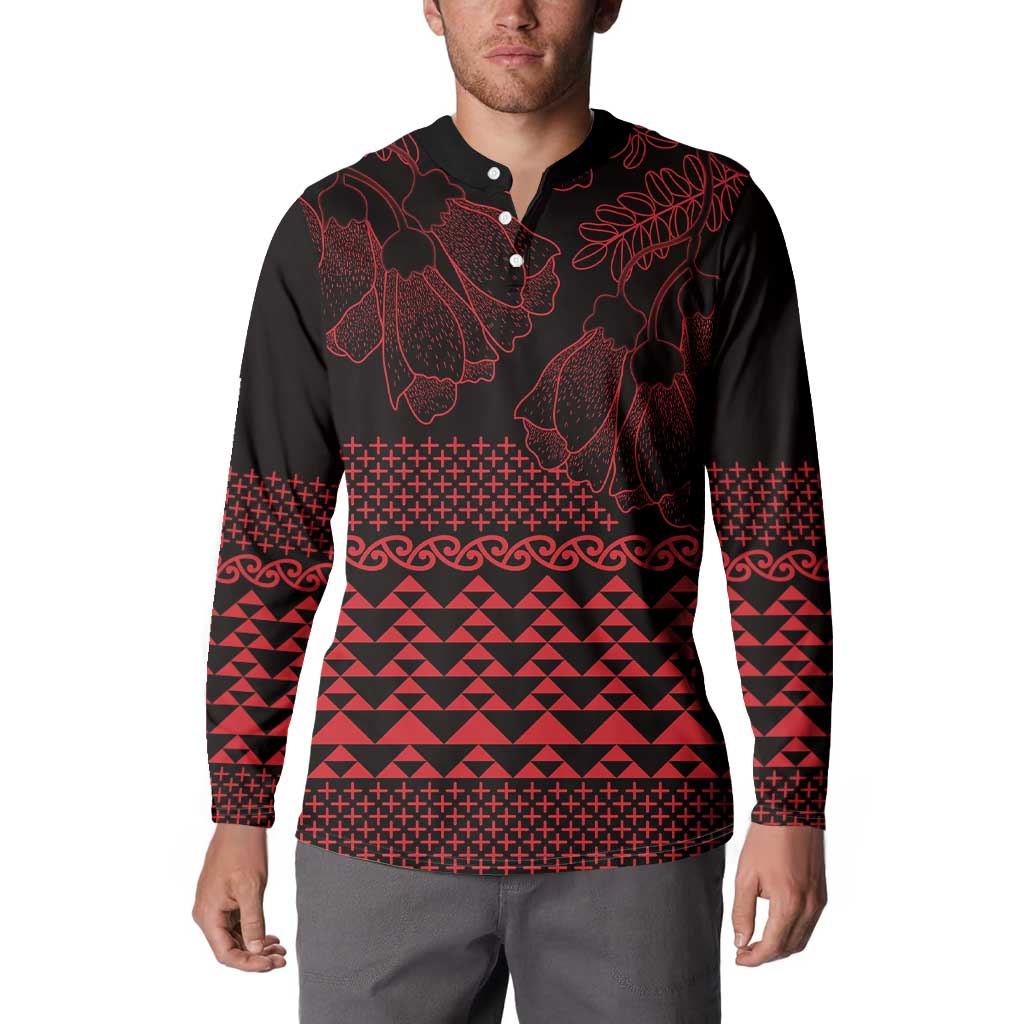 Red Taniko Kowhaiwhai Tukutuku Motif Button Sweatshirt LT9 - Polynesian Pride