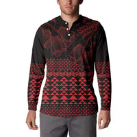 Red Taniko Kowhaiwhai Tukutuku Motif Button Sweatshirt LT9 - Polynesian Pride