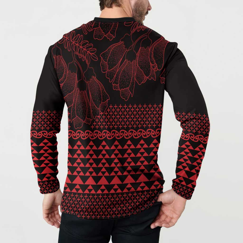 Red Taniko Kowhaiwhai Tukutuku Motif Button Sweatshirt LT9 - Polynesian Pride