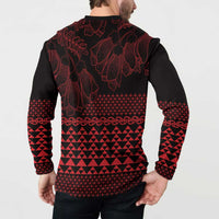 Red Taniko Kowhaiwhai Tukutuku Motif Button Sweatshirt LT9 - Polynesian Pride