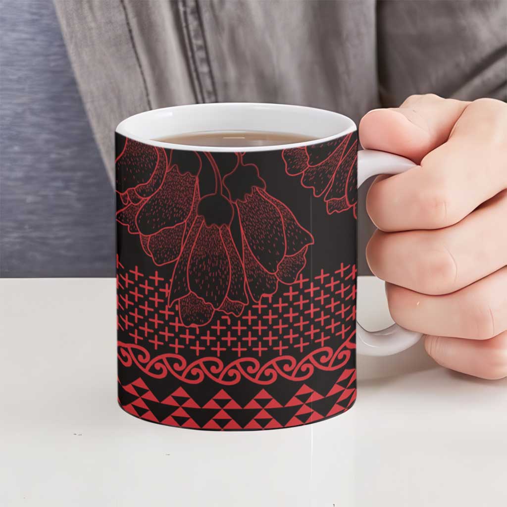 Red Taniko Kowhaiwhai Tukutuku Motif Ceramic Mug LT9 - Polynesian Pride