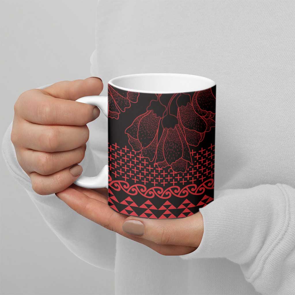 Red Taniko Kowhaiwhai Tukutuku Motif Ceramic Mug LT9 - Polynesian Pride