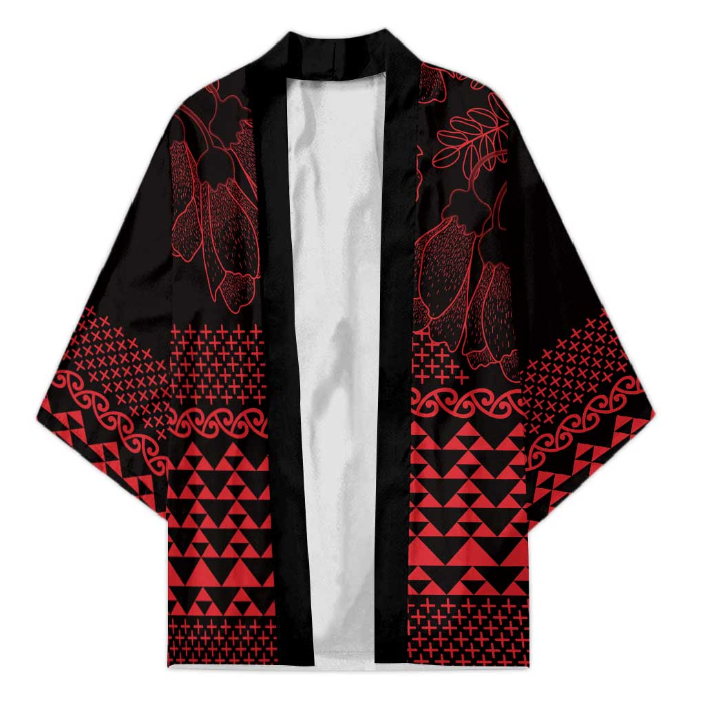 Red Taniko Kowhaiwhai Tukutuku Motif Kimono LT9 Unisex Red - Polynesian Pride