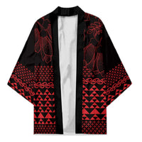 Red Taniko Kowhaiwhai Tukutuku Motif Kimono LT9 Unisex Red - Polynesian Pride