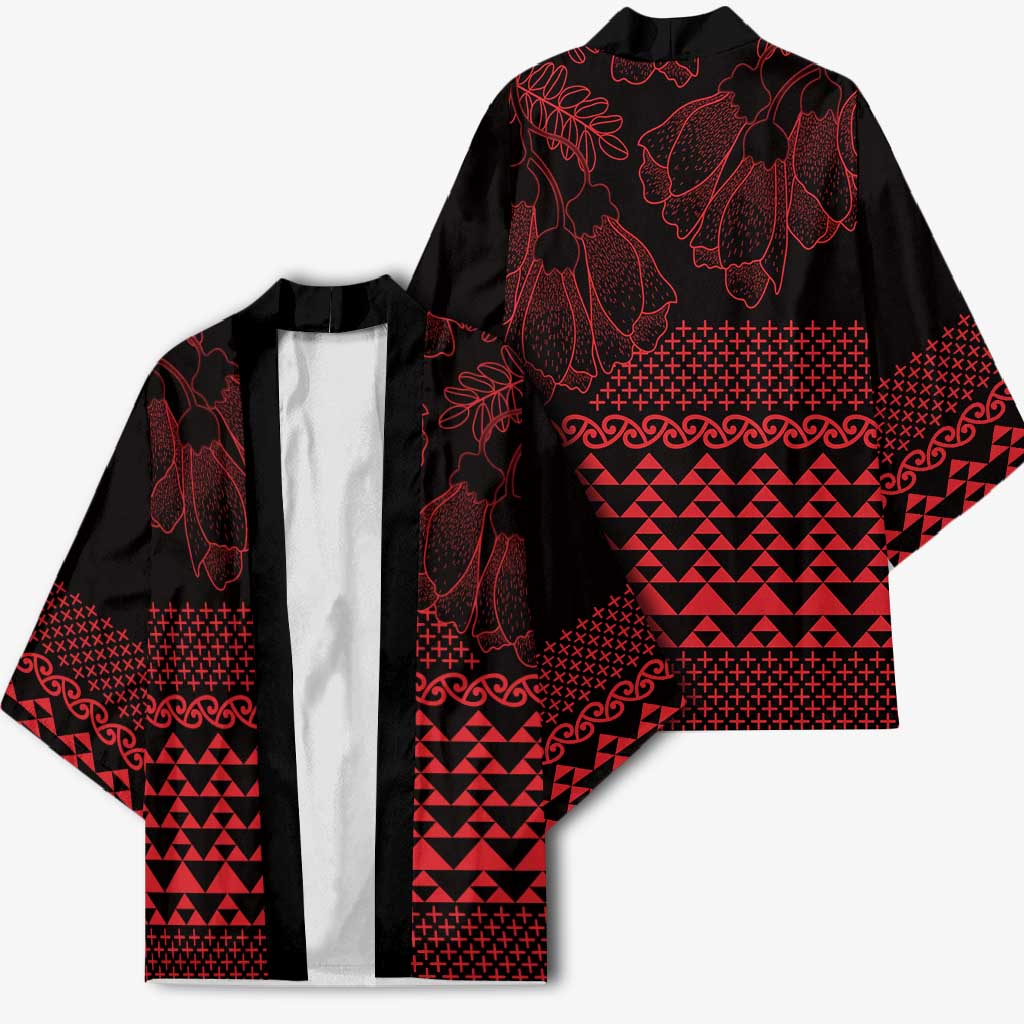 Red Taniko Kowhaiwhai Tukutuku Motif Kimono LT9 - Polynesian Pride