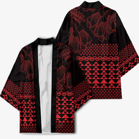 Red Taniko Kowhaiwhai Tukutuku Motif Kimono LT9 - Polynesian Pride