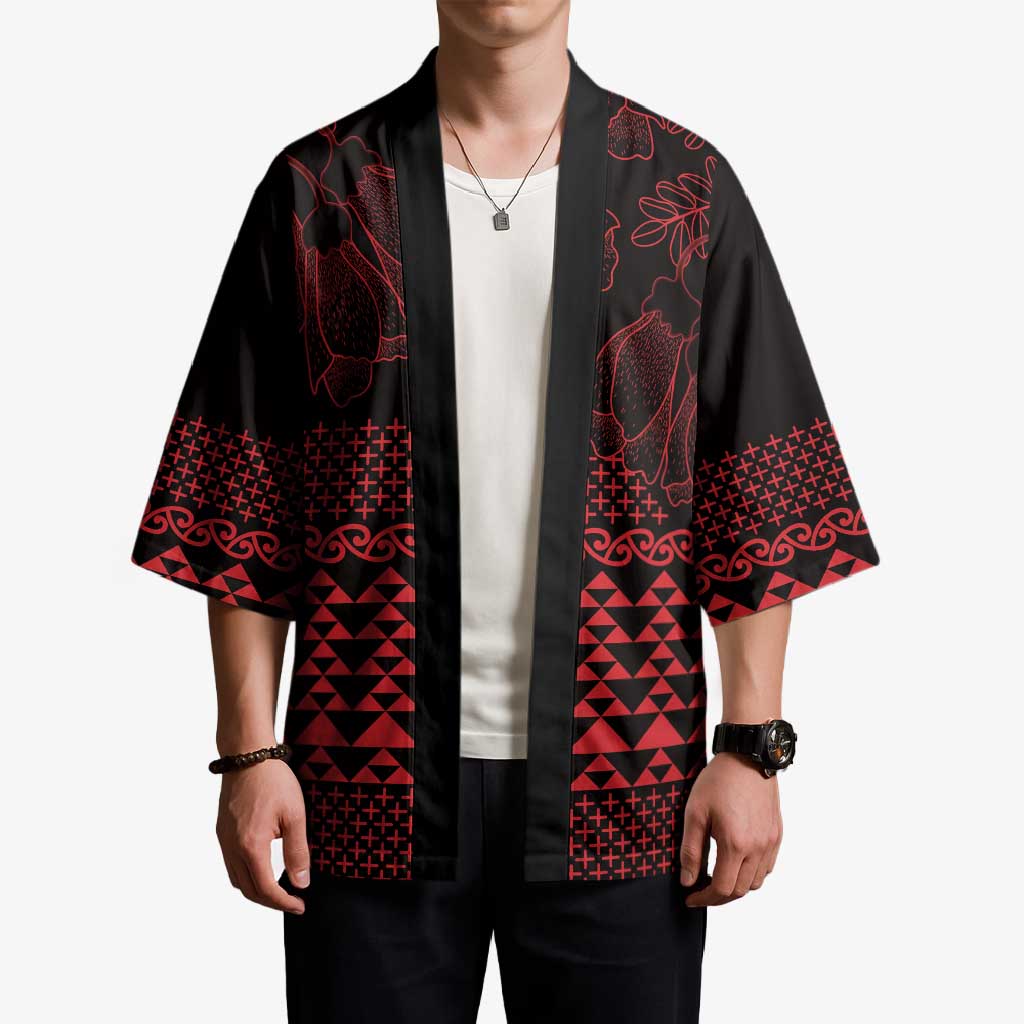 Red Taniko Kowhaiwhai Tukutuku Motif Kimono LT9 - Polynesian Pride