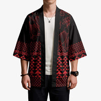 Red Taniko Kowhaiwhai Tukutuku Motif Kimono LT9 - Polynesian Pride