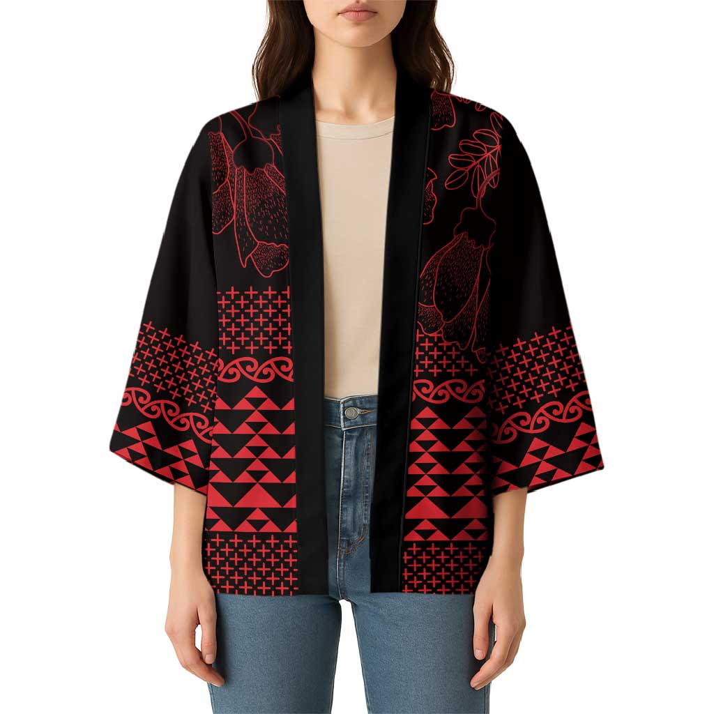 Red Taniko Kowhaiwhai Tukutuku Motif Kimono LT9 - Polynesian Pride