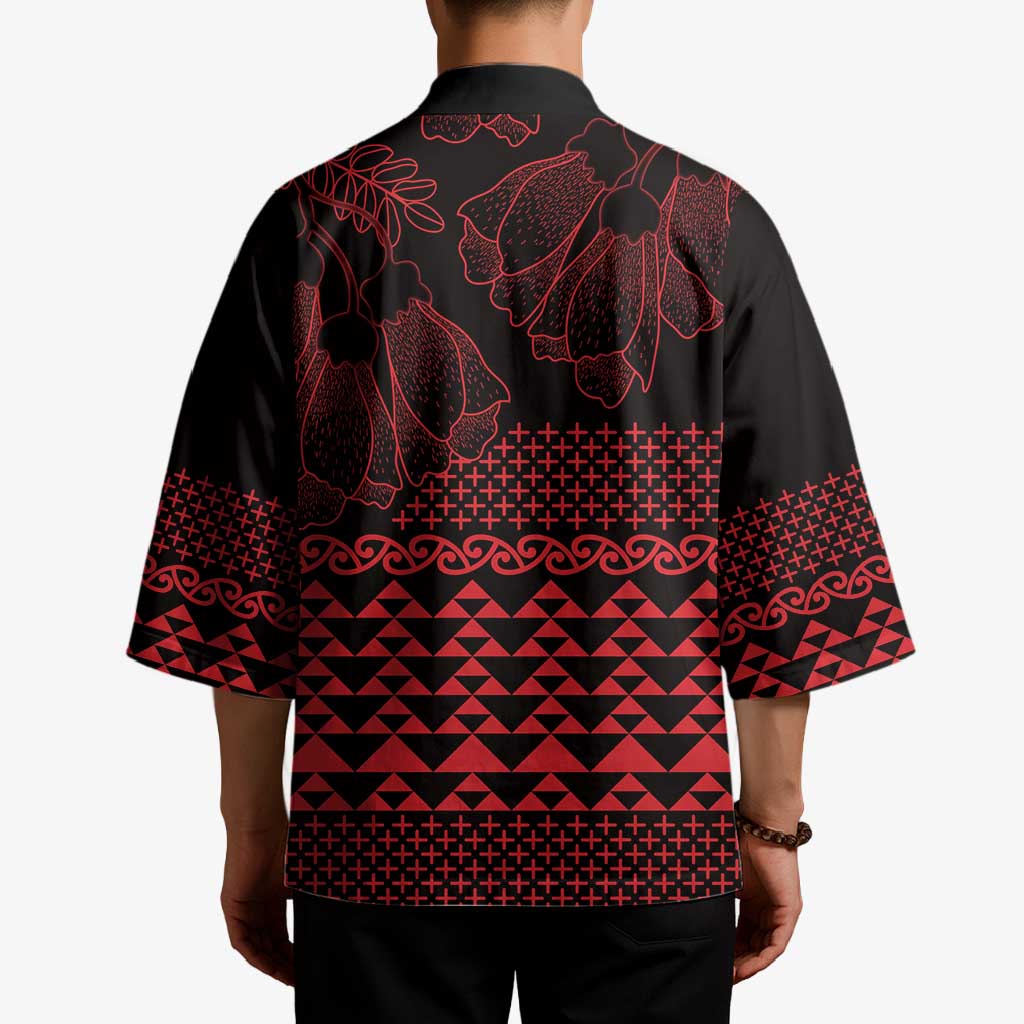 Red Taniko Kowhaiwhai Tukutuku Motif Kimono LT9 - Polynesian Pride