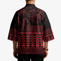 Red Taniko Kowhaiwhai Tukutuku Motif Kimono LT9 - Polynesian Pride