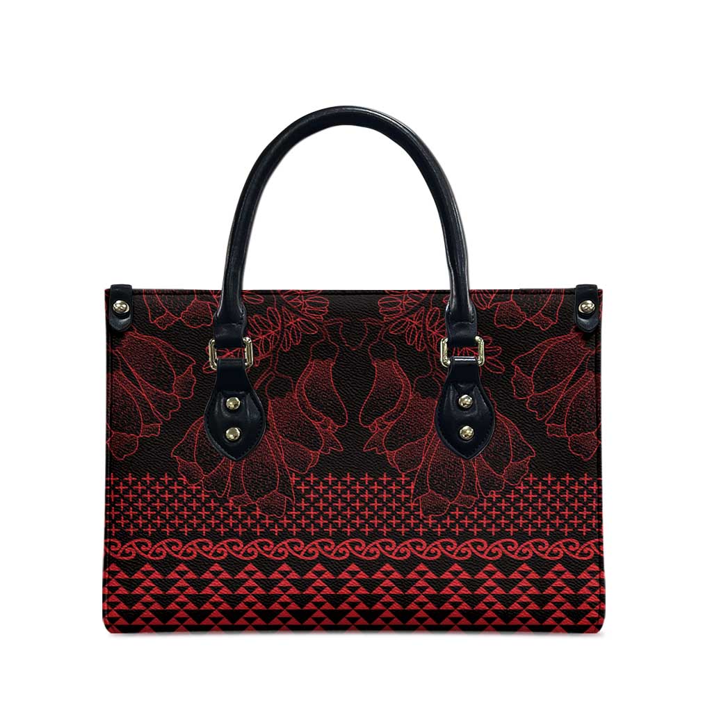 Red Taniko Kowhaiwhai Tukutuku Motif Leather Bag LT9 - Polynesian Pride