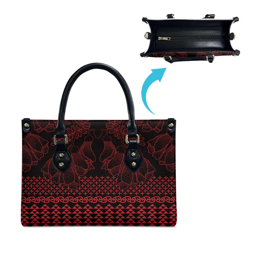 Red Taniko Kowhaiwhai Tukutuku Motif Leather Bag LT9 - Polynesian Pride