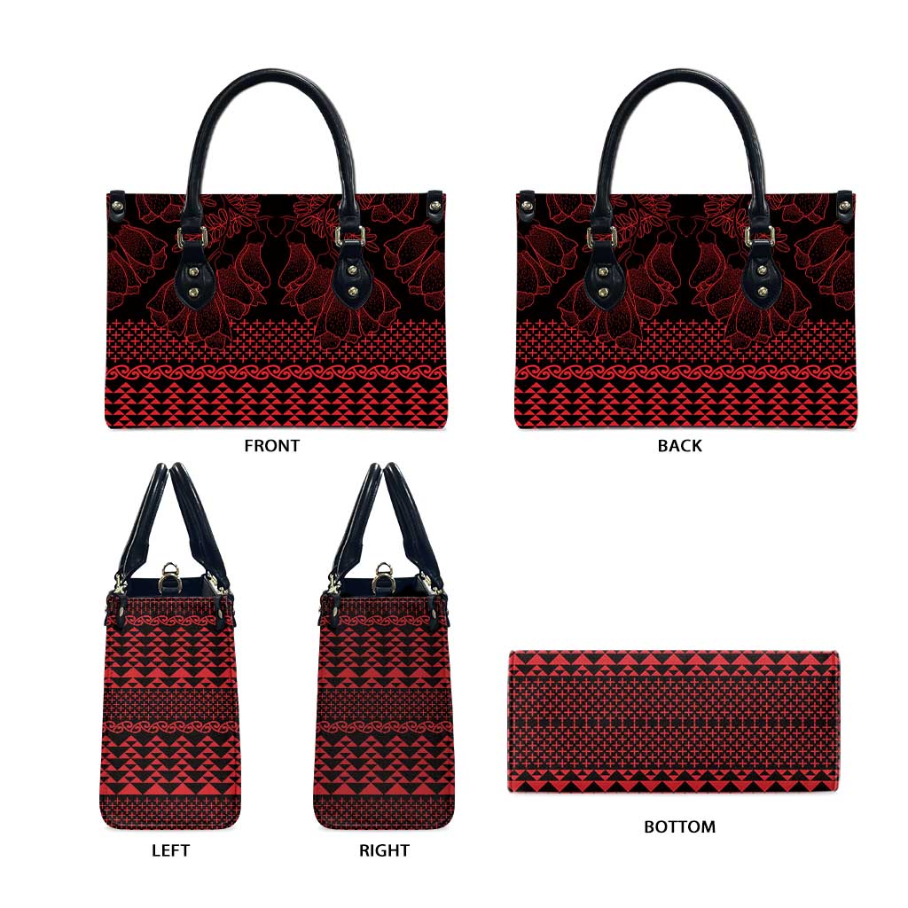 Red Taniko Kowhaiwhai Tukutuku Motif Leather Bag LT9 - Polynesian Pride