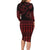 Red Taniko Kowhaiwhai Tukutuku Motif Long Sleeve Bodycon Dress