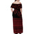 Red Taniko Kowhaiwhai Tukutuku Motif Off Shoulder Maxi Dress