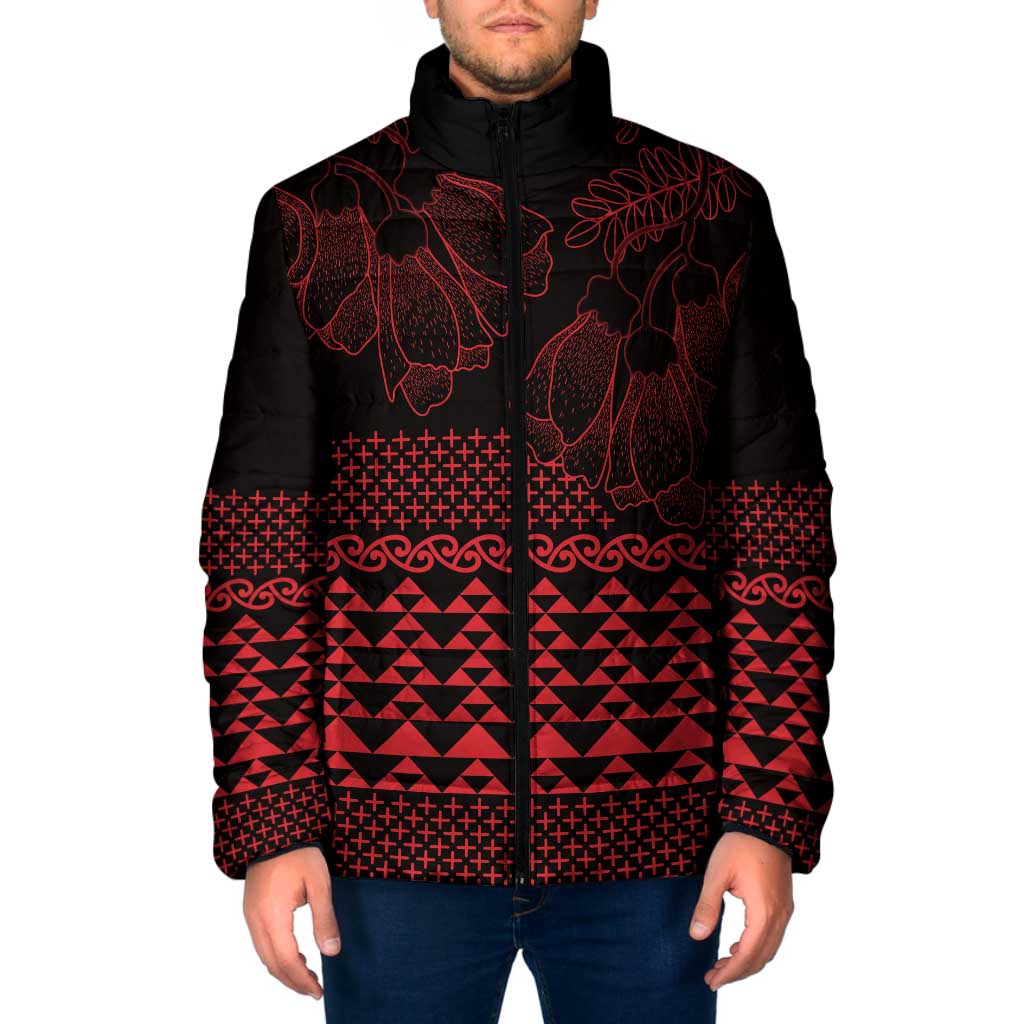 Red Taniko Kowhaiwhai Tukutuku Motif Padded Jacket LT9 Men Red - Polynesian Pride