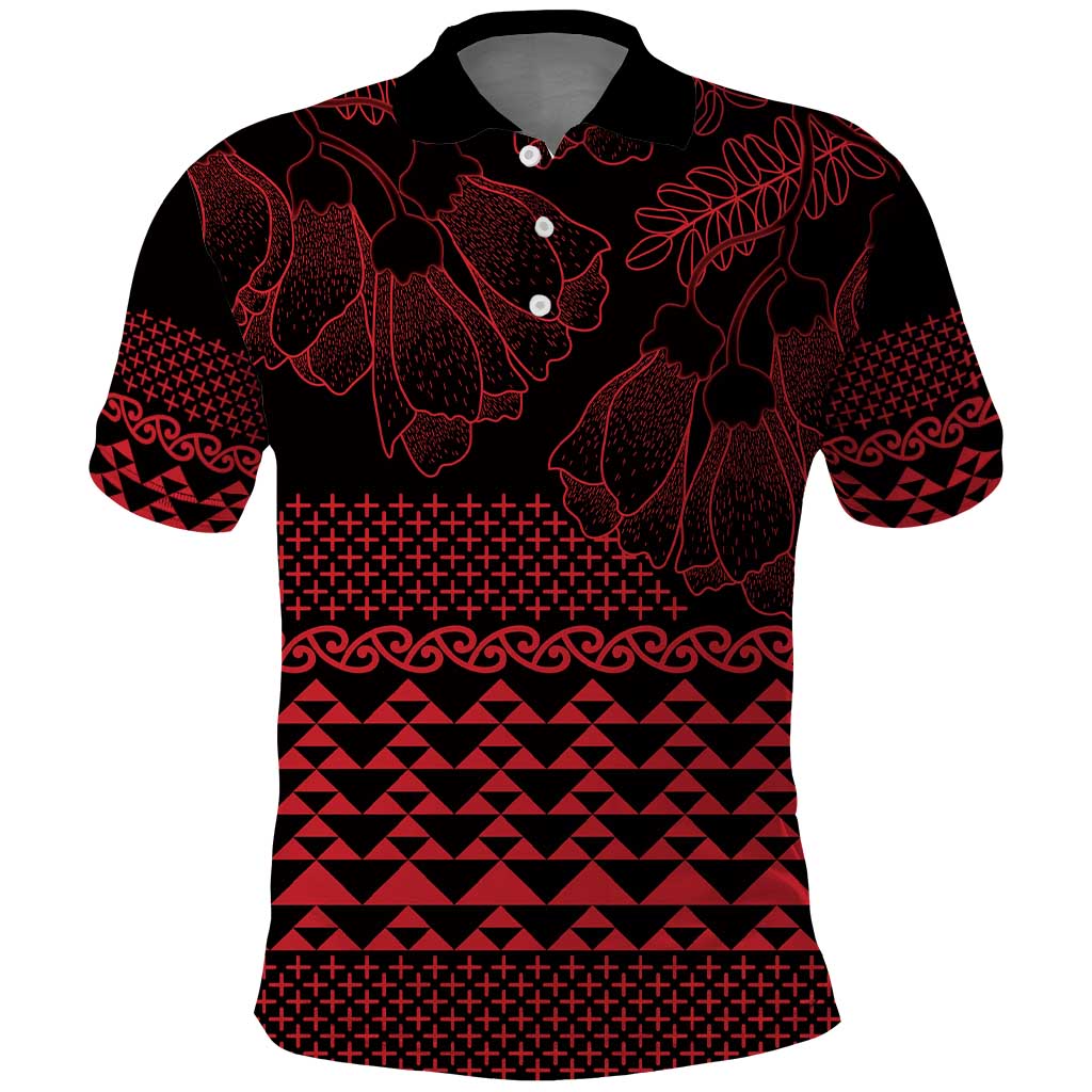 Red Taniko Kowhaiwhai Tukutuku Motif Polo Shirt LT9 Red - Polynesian Pride