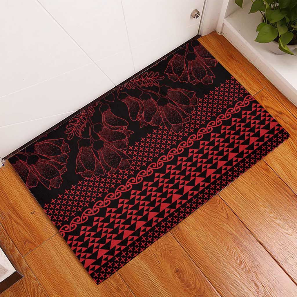 Red Taniko Kowhaiwhai Tukutuku Motif Rubber Doormat LT9 - Polynesian Pride