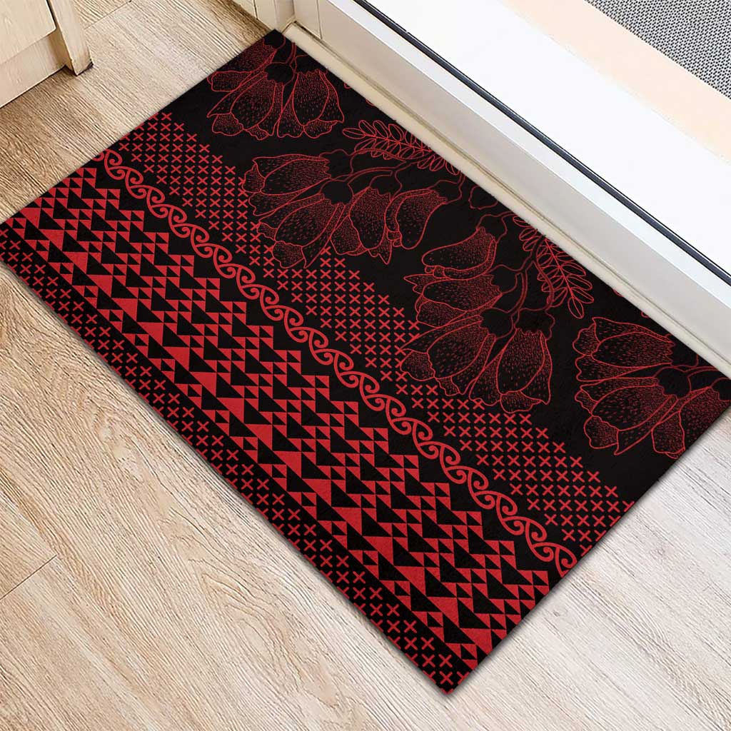 Red Taniko Kowhaiwhai Tukutuku Motif Rubber Doormat LT9 - Polynesian Pride