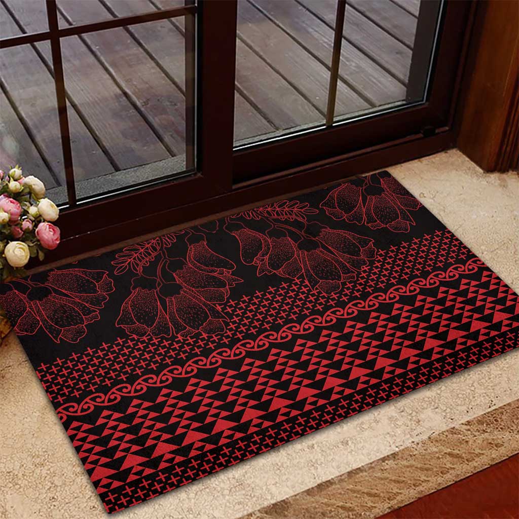 Red Taniko Kowhaiwhai Tukutuku Motif Rubber Doormat LT9 - Polynesian Pride
