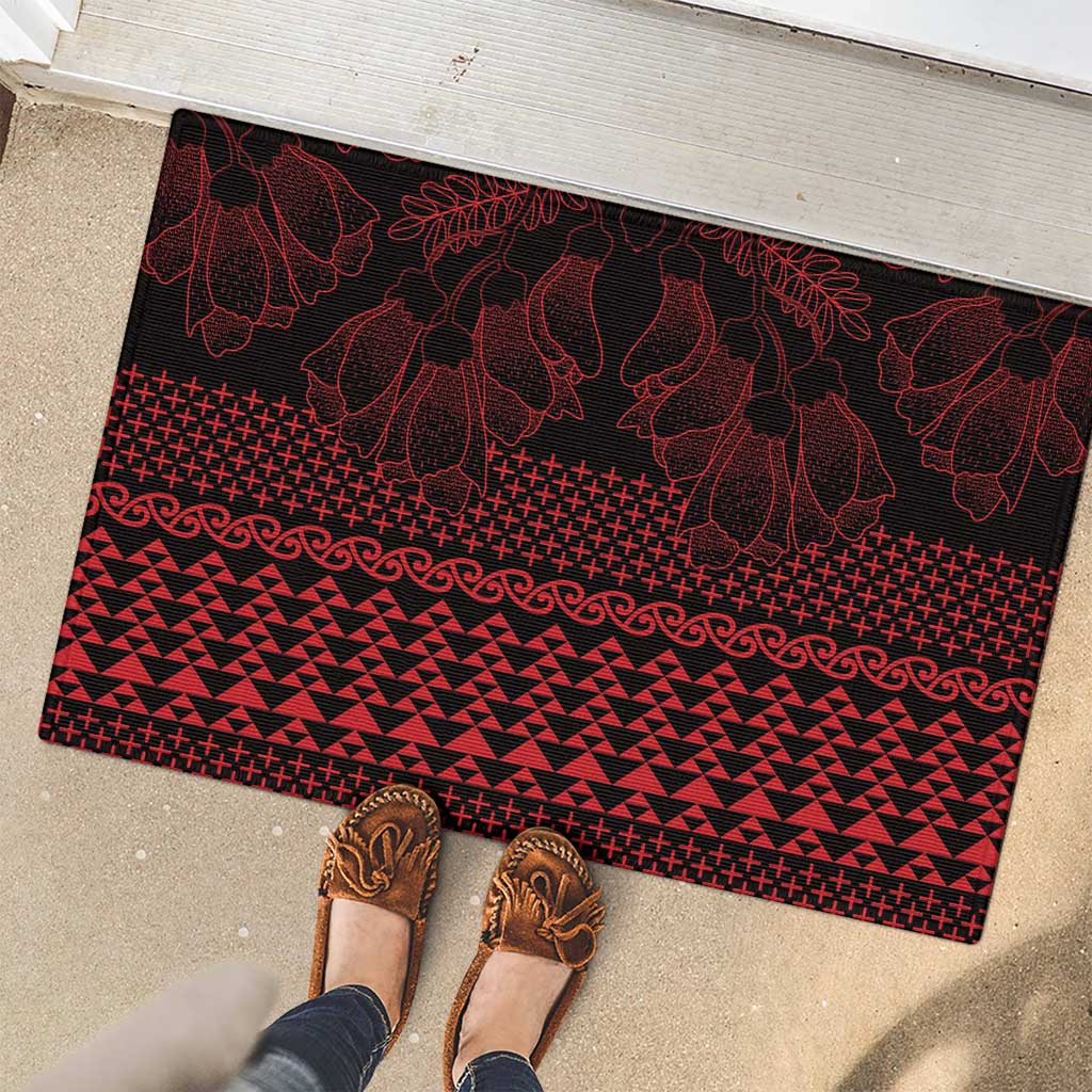 Red Taniko Kowhaiwhai Tukutuku Motif Rubber Doormat LT9 - Polynesian Pride
