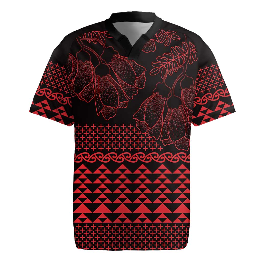 Red Taniko Kowhaiwhai Tukutuku Motif Rugby Jersey LT9 Red - Polynesian Pride