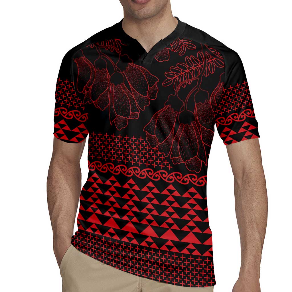 Red Taniko Kowhaiwhai Tukutuku Motif Rugby Jersey LT9 - Polynesian Pride