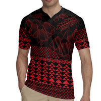 Red Taniko Kowhaiwhai Tukutuku Motif Rugby Jersey LT9 - Polynesian Pride