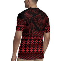 Red Taniko Kowhaiwhai Tukutuku Motif Rugby Jersey LT9 - Polynesian Pride