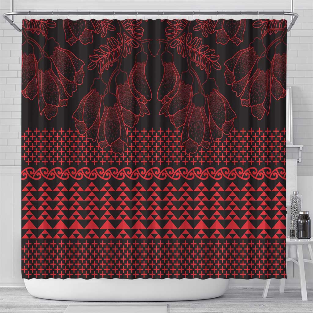 Red Taniko Kowhaiwhai Tukutuku Motif Shower Curtain LT9 - Polynesian Pride