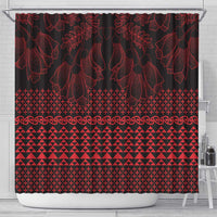 Red Taniko Kowhaiwhai Tukutuku Motif Shower Curtain LT9 - Polynesian Pride