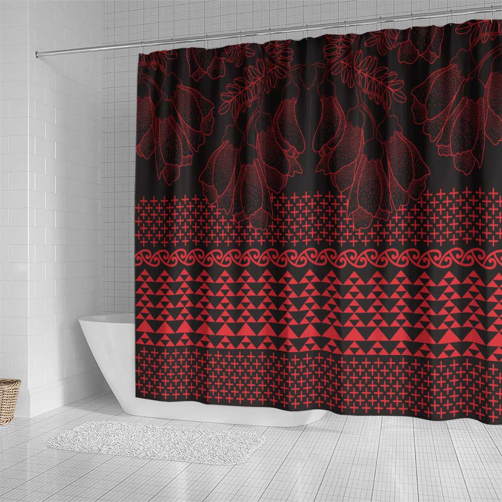 Red Taniko Kowhaiwhai Tukutuku Motif Shower Curtain LT9 - Polynesian Pride