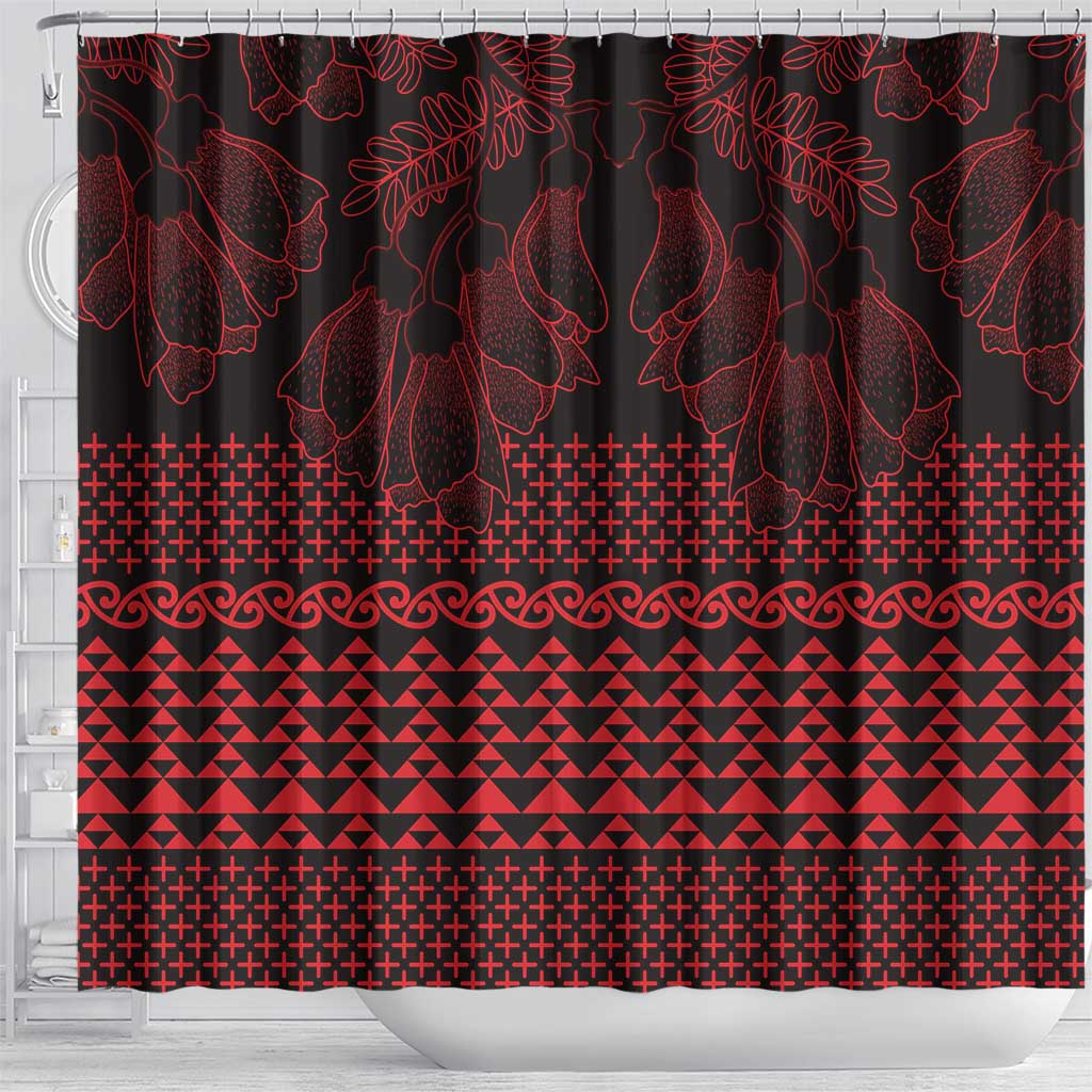 Red Taniko Kowhaiwhai Tukutuku Motif Shower Curtain LT9 - Polynesian Pride