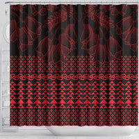 Red Taniko Kowhaiwhai Tukutuku Motif Shower Curtain LT9 - Polynesian Pride