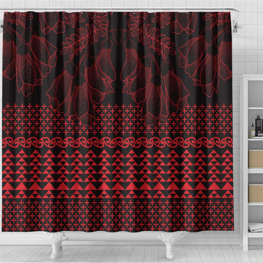 Red Taniko Kowhaiwhai Tukutuku Motif Shower Curtain LT9 - Polynesian Pride