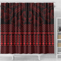 Red Taniko Kowhaiwhai Tukutuku Motif Shower Curtain LT9 - Polynesian Pride