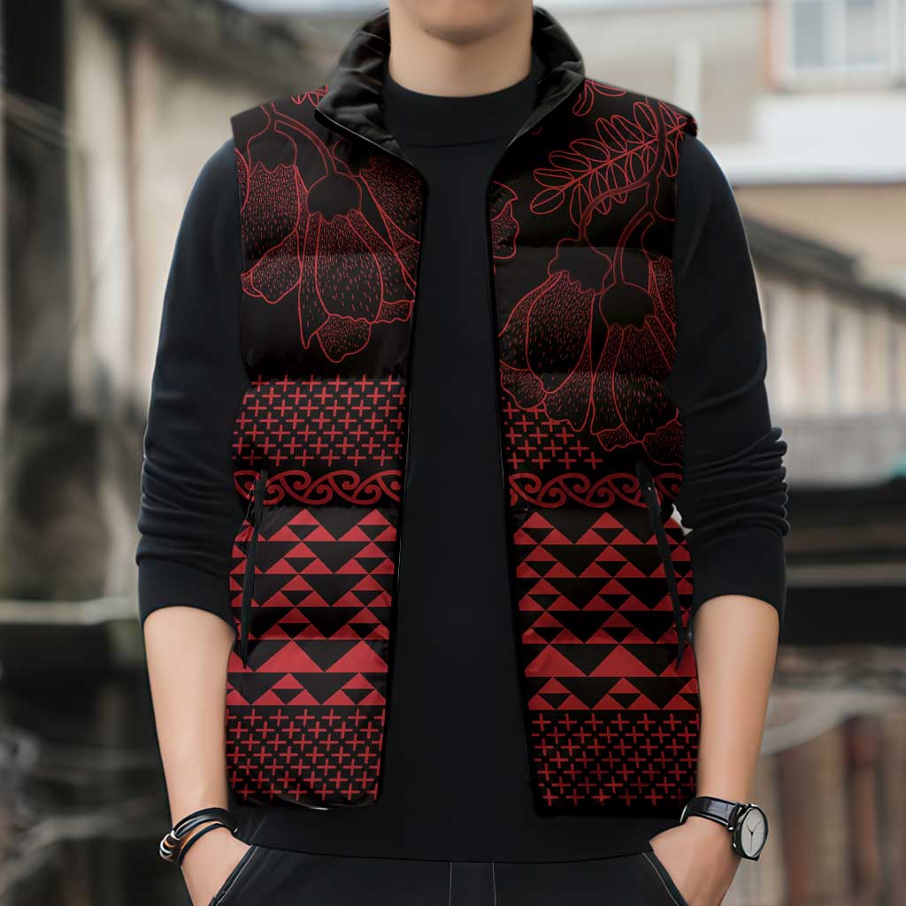 Red Taniko Kowhaiwhai Tukutuku Motif Sleeveless Puffer Jacket LT9 - Polynesian Pride