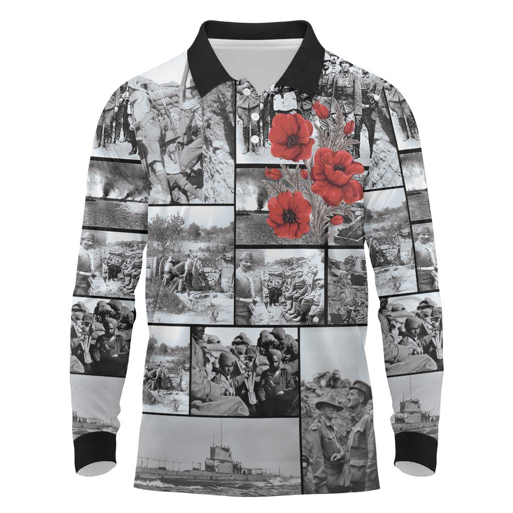ANZAC Day Gallipoli Campaign Long Sleeve Polo Shirt To The End They Remain LT9 Black - Polynesian Pride