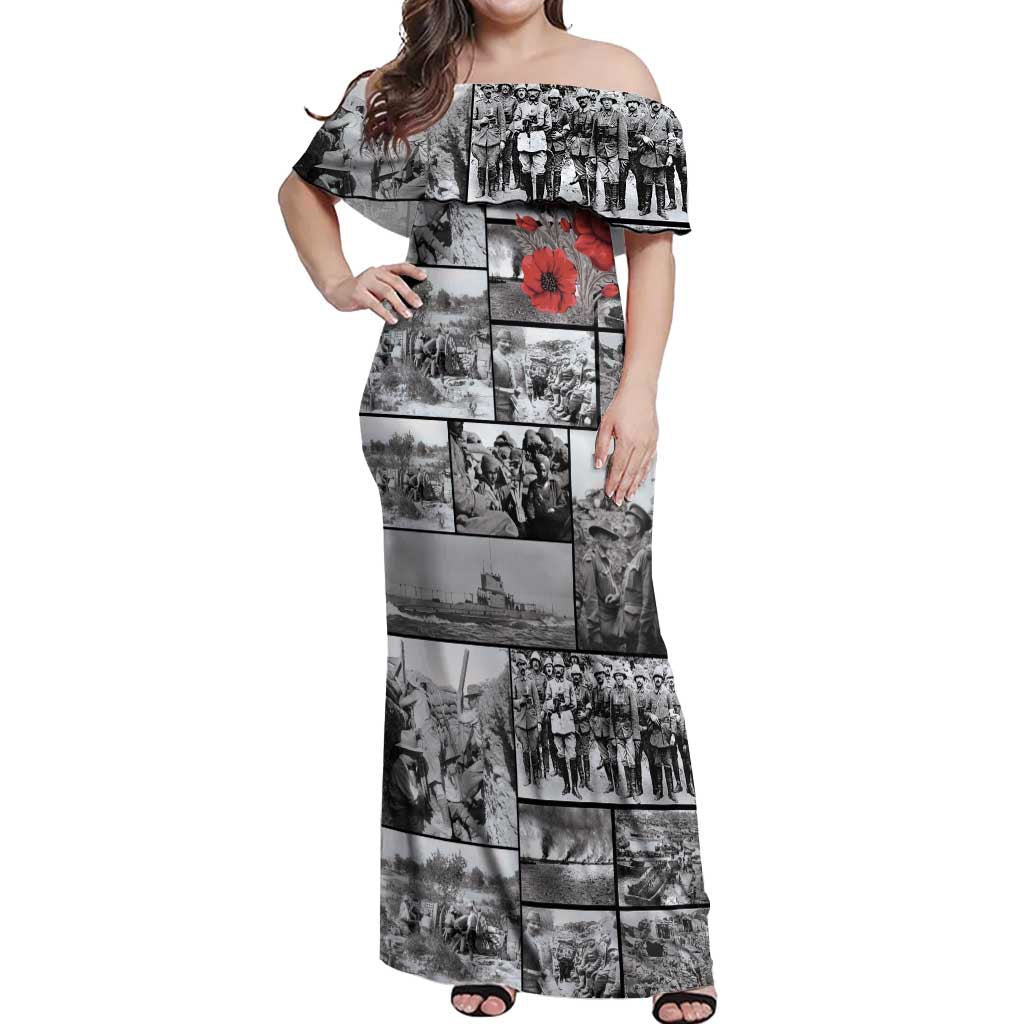 ANZAC Day Gallipoli Campaign Off Shoulder Maxi Dress To The End They Remain LT9 Women Black - Polynesian Pride