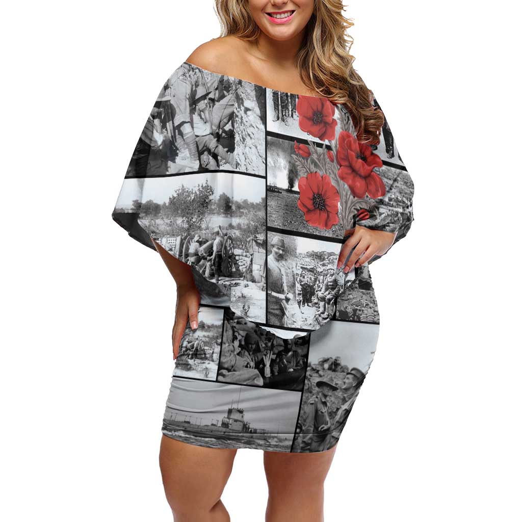 ANZAC Day Gallipoli Campaign Off Shoulder Short Dress To The End They Remain LT9 Women Black - Polynesian Pride